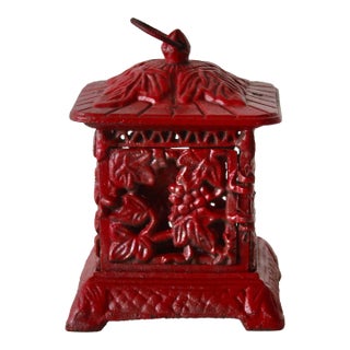 1960s Japanese Style Old Grapes Cast Iron Garden Lantern in Red For Sale