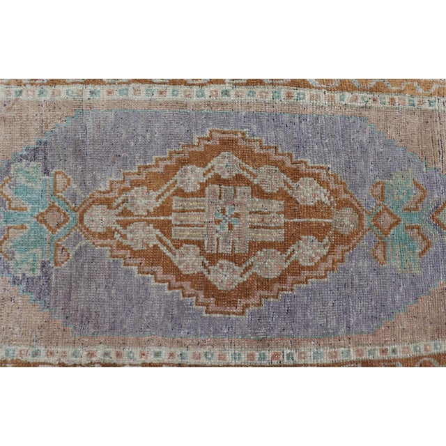 Textile Vintage Turkish Oushak Rug With All-Over Sub-Geometric Medallion Design For Sale - Image 7 of 8
