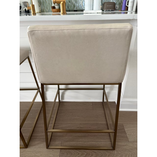Jewel Metal Base Leather Counter Stool Ethan Allen Set/2 For Sale - Image 9 of 14