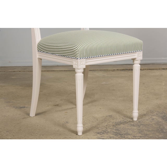 French Louis XVI Style Painted Dining Chairs in Blue & Green Stripe, Set of 6 For Sale - Image 10 of 18