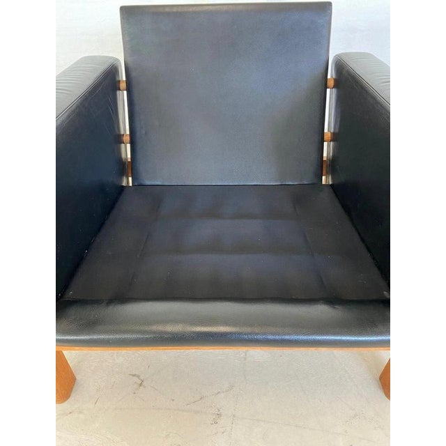 Black Vintage Danish Black Leather & Oak Lounge Chair by Poul M Volther for Erik Jørgensen, 1960s For Sale - Image 8 of 18