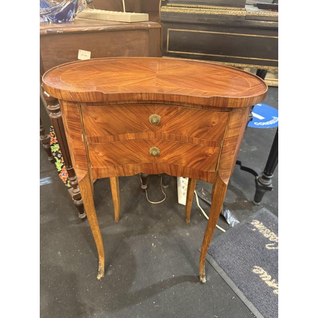 Inlaid Kidney Bedside Table, 1940s For Sale - Image 6 of 6