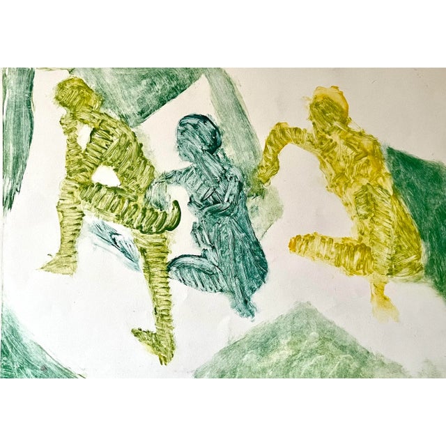 Mid-Century Modern Vintage Mid Century Modern Figurative Abstract Mono Type Oil Painting For Sale - Image 3 of 7