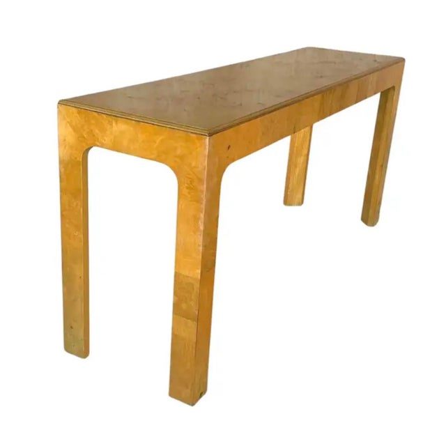 Henredon Mid-20th Century Burlwood Console Table from the Scene Two Collection. Crafted in richly figured burl olivewood...