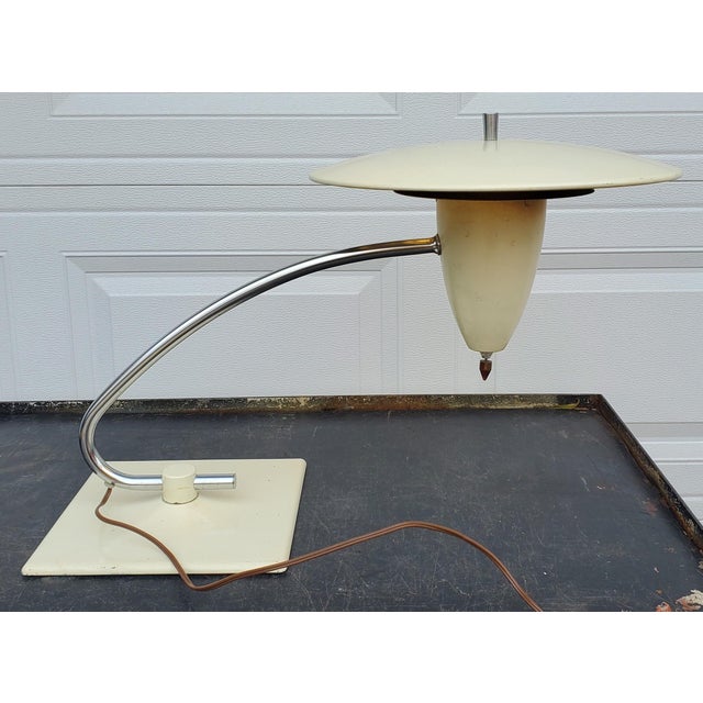 Mid Century Flying Saucer Sight Light Desk Lamp in White and Chrome by Mg Wheeler Chairish