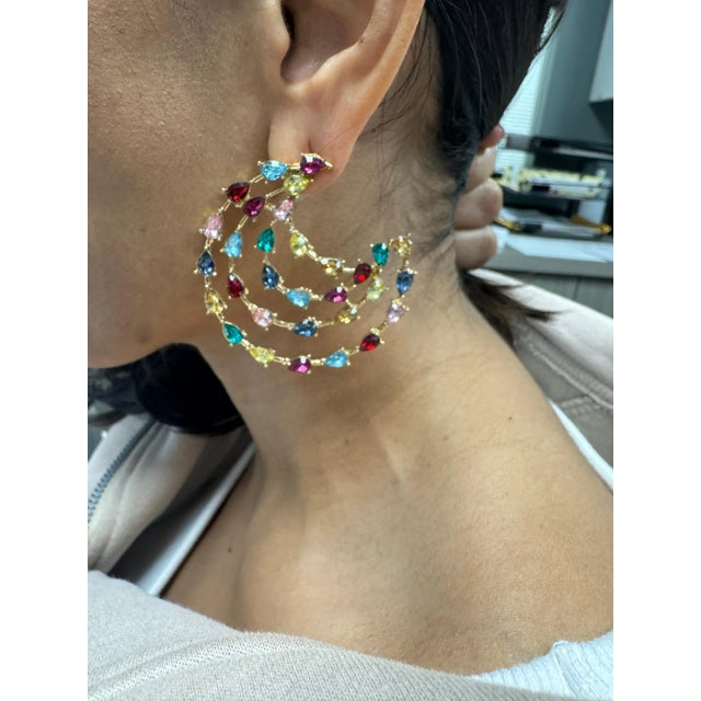 Fashion Multi Color Statement Earrings Gorgeous statement Earrings with Pear shaped Multi Color Stones in Yellow Gold...