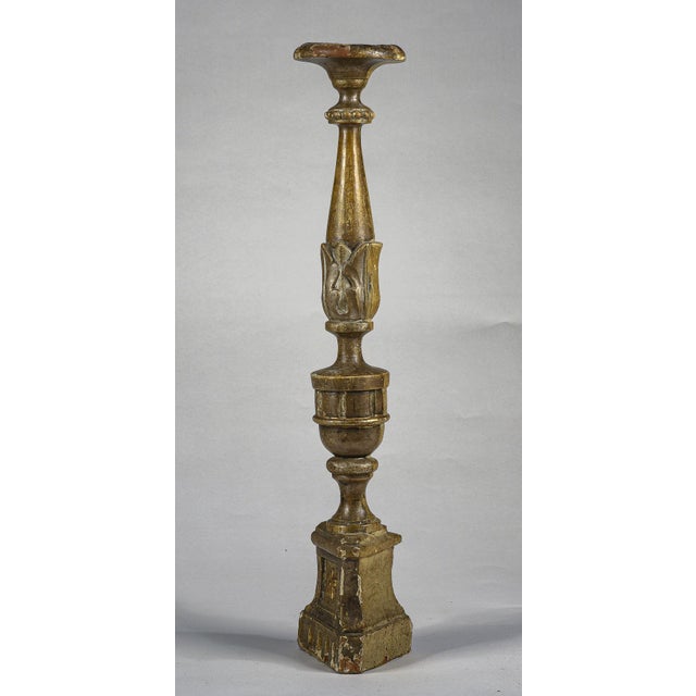 Italian Gold and Silver Lacquered Wooden Candlestick, Late 1700s For Sale - Image 5 of 9