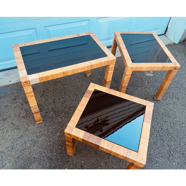 Bielecky Brothers Bielecky Brothers Set of Three Rattan Nesting Tables For Sale - Image 4 of 7