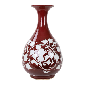 20th-Century Chinese Red-Glazed Vase With White Inscribed Flowers