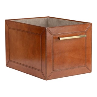 Leather Storage Cube - Cognac For Sale
