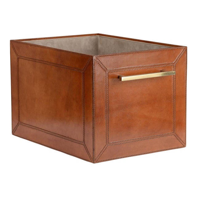 Leather Storage Cube - Cognac For Sale