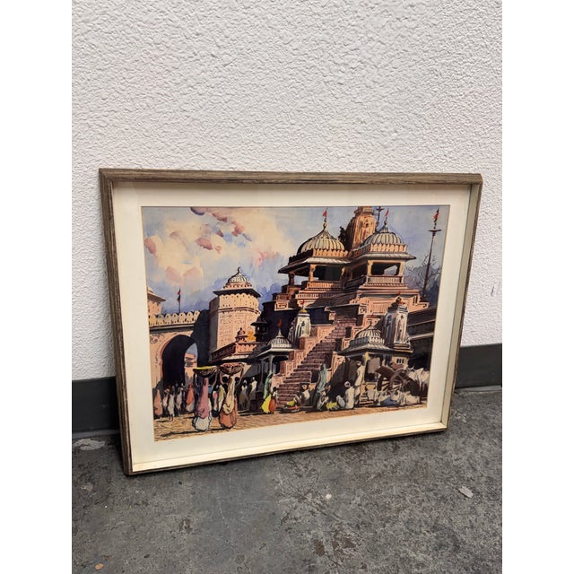 Siva Temple + Bundi Gate Original Watercolor Painting, Framed For Sale - Image 4 of 12