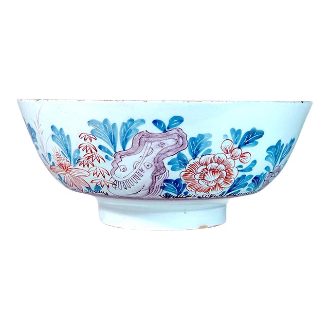 Bristol Delftware Polychrome Punch Bowl With Chinoiserie Garden, Circa 1760 For Sale