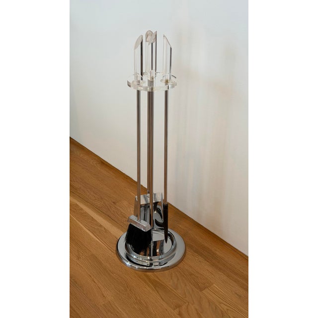 1970s Modernist Chrome and Lucite Round Fireplace Tool Set - 4 Pieces For Sale - Image 12 of 12