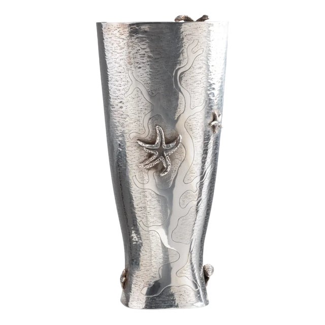 Italian Silver Vase with Shell Motifs, 1940s For Sale