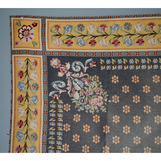 Flemish Tapestry Wall Hanging Aubusson Style Printed Cotton Floral Medallion 40s For Sale In Philadelphia - Image 6 of 17