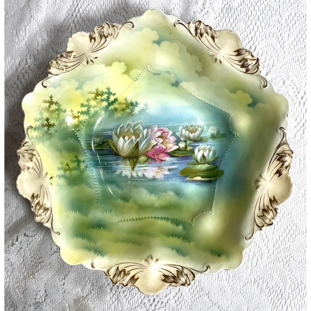 Art Nouveau Antique r.s Prussia Bowls - Set of 5, Pink & White Water Lily, Gold Scalloped Edge, Gold Trim For Sale - Image 3 of 11