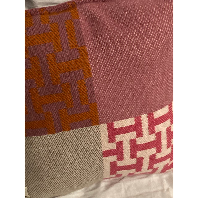 Textile Hermes Hibiscus/Mandarine Avalon Terre d'H Pillow Hermes Hand Woven Blanket (100' Cashmere) Measures 15.7" X 15.7" New Never Used No Box For Sale - Image 7 of 8