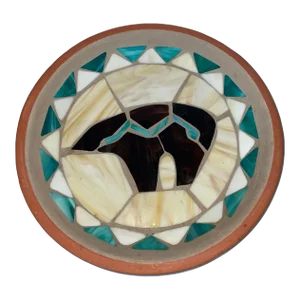 This Vintage Native Glass Tile, Sand Terra Cotta Platter-Bird Bath Collectible Pottery Signed by Madeline