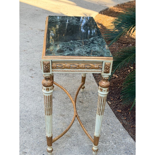 Parcel Gilt and Paint Marble Top Louis XVI Style Console Table For Sale - Image 4 of 12