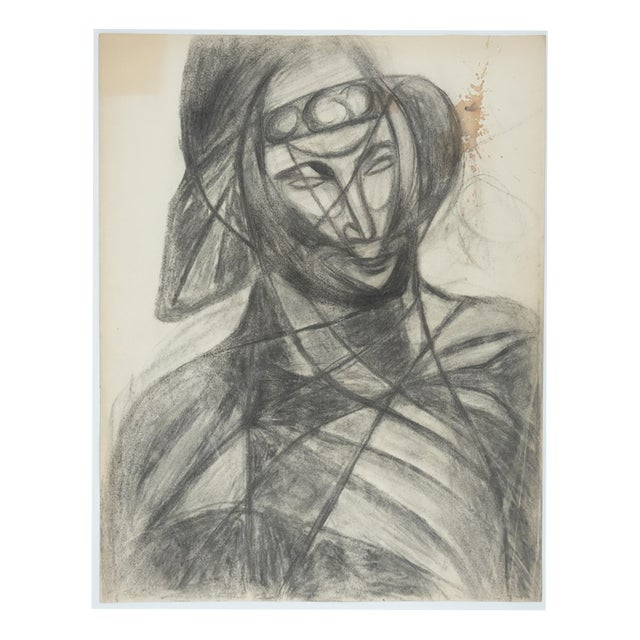 Marcel Mouly, Figure with a Hat, Charcoal For Sale