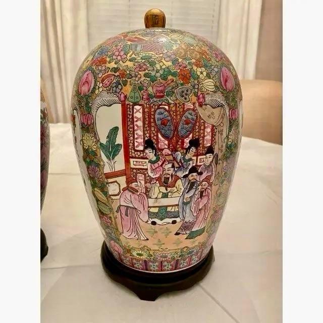 Mid 20th Century Vintage Large Chinoiserie Ginger Jars- A Pair For Sale In Chicago - Image 6 of 11