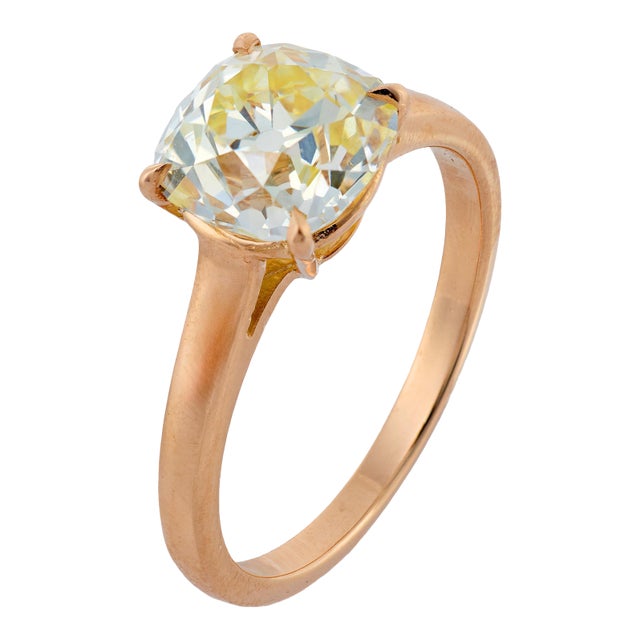 Vintage Gia 2.21 Carat Old Mine Cut Diamond 18k Gold Solitaire Engagement Ring, Size 5.75 For Sale