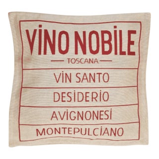 Tuscan Wine Label - Red Tapestry Cushion With Feather Filler - 46x46cm (18"x18") For Sale