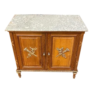 Early 20th Century Country French Oak Marble Top Server Cabinet