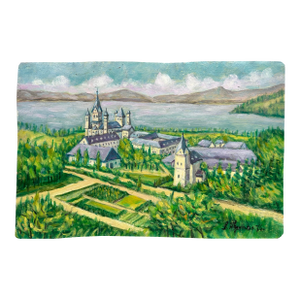 Vintage 1976 Original Landscape Oil Painting of Maria Laach Abby in Germany ~ on Metal Panel