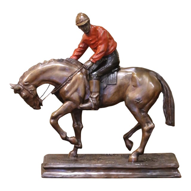 19th Century French Spelter Sculpture of Jockey on Horseback Signed p.j. Mène For Sale