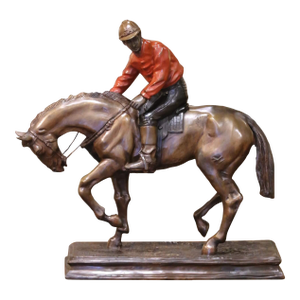 19th Century French Spelter Sculpture of Jockey on Horseback Signed p.j. Mène