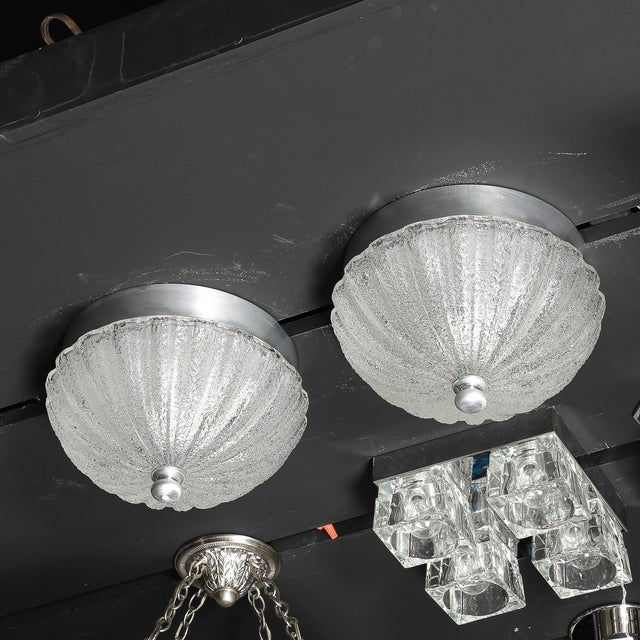 Pair of Mid Century Mottled & Fluted Murano Glass Flush Mount Chandeliers For Sale - Image 12 of 18