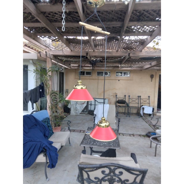 1980s Two Shade Brass and Steel Pendant Lamp For Sale - Image 10 of 10