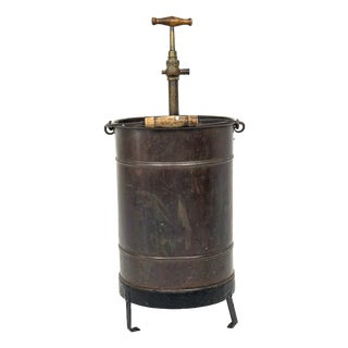 Primitive Industrial Copper Pressure Vessel with Brass Pump, Europe, 1920 For Sale