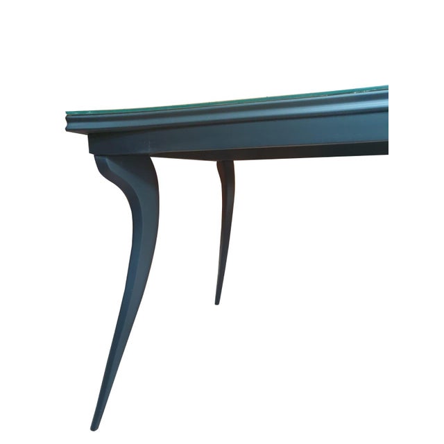1950s Vintage Table with Green Faux-Marble Glass Top and Curved Legs, 1950s For Sale - Image 5 of 11