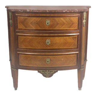 19th Century Refined French Louis XV Marble-Serpentine Top Three-Drawer Commode- Kingwood Parquetry For Sale