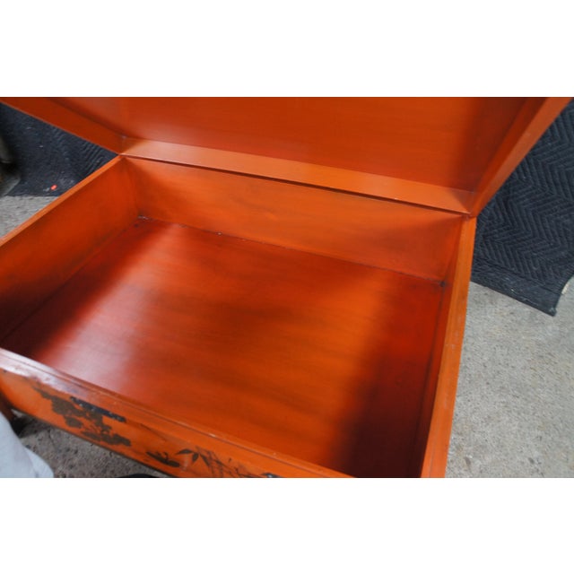 1980s Maitland Smith Japanese Meiji Style Red Lacquered Bamboo Motif Coffee Table 48" For Sale - Image 11 of 14