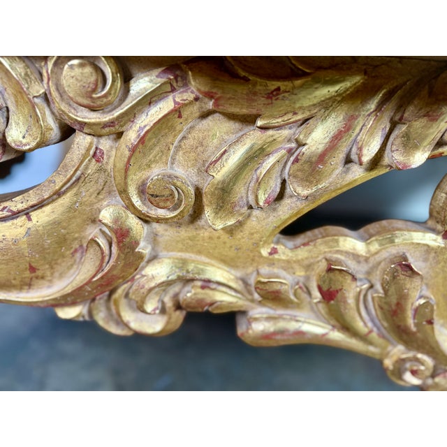 Baroque-Style 22k Gold Leaf Carved Coffee Table With Black Stone Top For Sale - Image 12 of 14