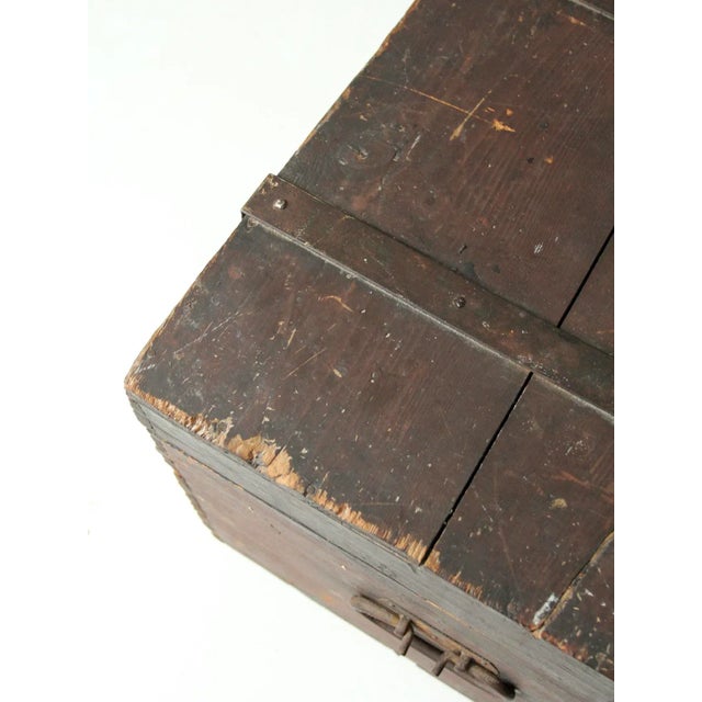 Antique Flat Top Wooden Trunk For Sale - Image 10 of 13