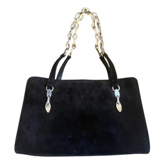 1980s Black Cut Velvet and Silver Plated Hardware Italian Evening Bag For Sale