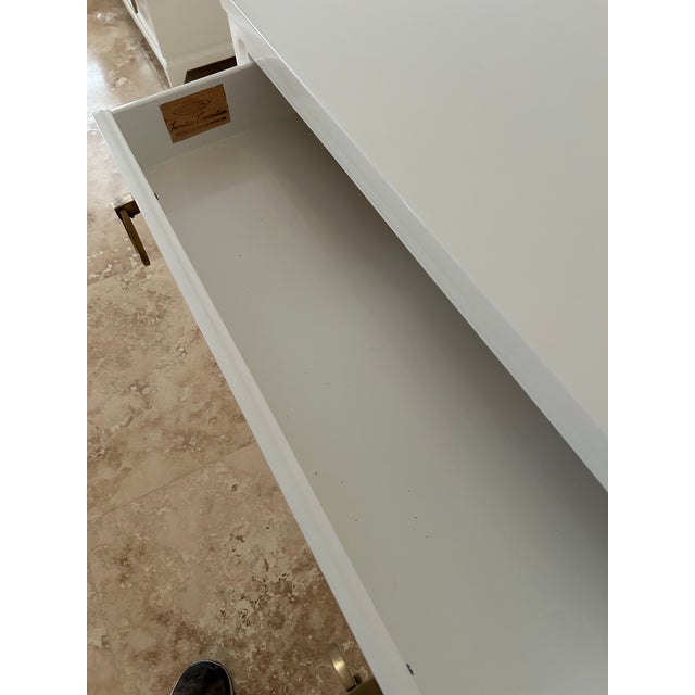 Metal 1950s Restored White Lacquer Chest of Drawers With Original Thick Bronze Hoop Pulls Signed For Sale - Image 7 of 8