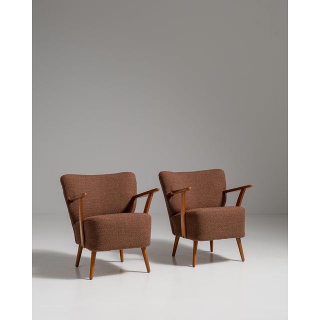 Pair of 1940s Danish Brown Mid-Century Modern Upholstered Armchairs For Sale - Image 13 of 15