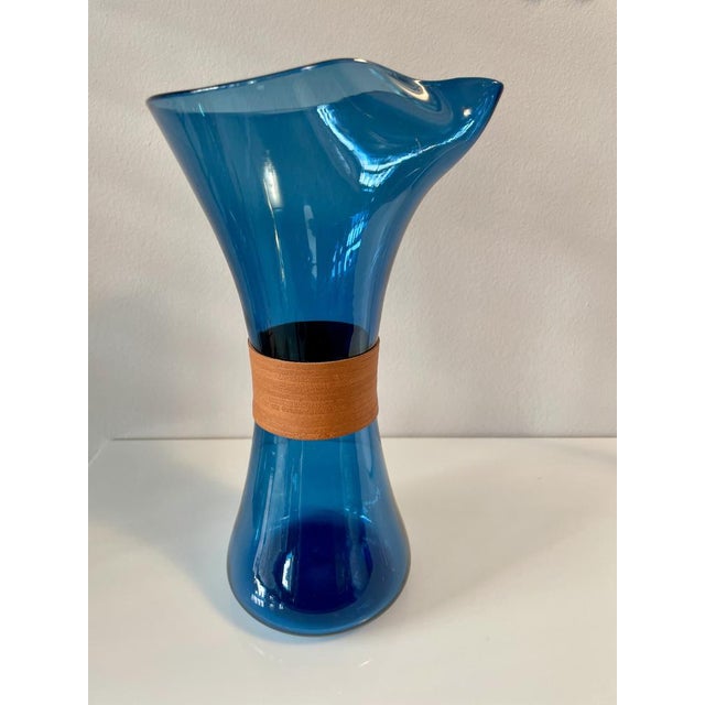 Holmegaard Scandinavian Carafe with Leather Trim by Jacob E. Bang for Holmegaard, 1950s For Sale - Image 4 of 6