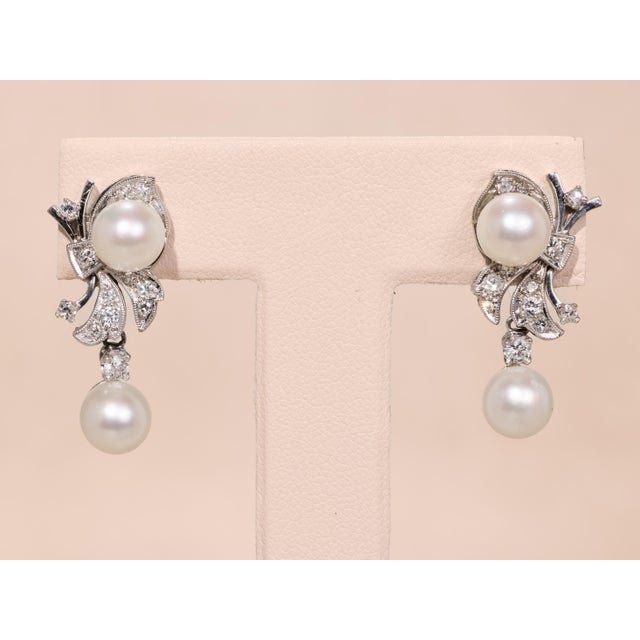 The 182nd Street: Hollywood Glam Era Pearl and Diamond Dangler Earrings, 2 Pieces For Sale - Image 4 of 8