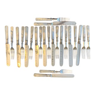1870s English Silver Mother of Pearl Dessert Set - 23 Piece Set For Sale