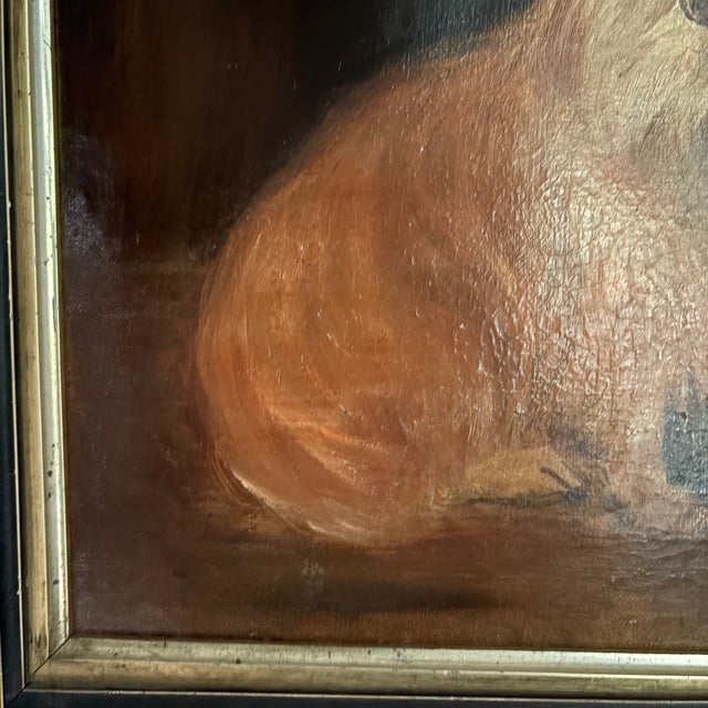 Distressed Antique Dog Oil Painting Framed, Late 1800's Portrait of a Dog For Sale - Image 14 of 18
