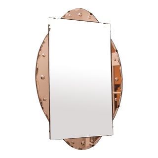 1950s Floral Scalloped Pink Glass Mirror For Sale