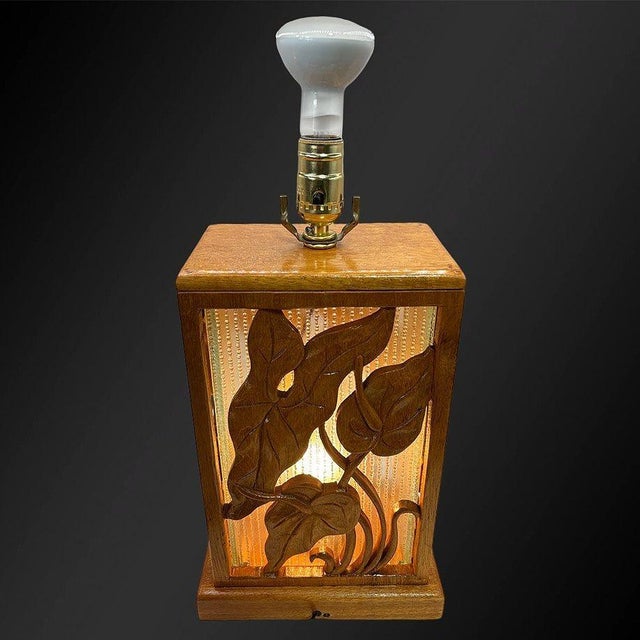 1960s Post War Carved Mango Wood Tropical Mid Century Table Lamp For Sale - Image 11 of 15