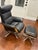 Mid-Century Modern Img Space 5300 Ergo-Tilt Leather Recliner (T401 Tuxedo/Oak) For Sale - Image 3 of 9